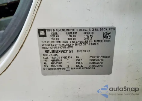 2016 GMC Sierra K1500 Sle from USA, damaged, VIN 3GTU2MECXGG211220